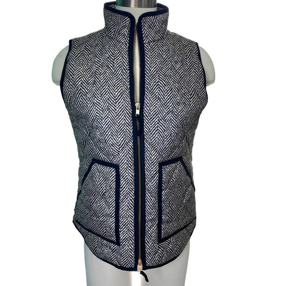 EUC J. Crew Excursion HOUNDSTOOTH Quilted Puffer Vest Gray Black Size XS - Picture 5 of 11